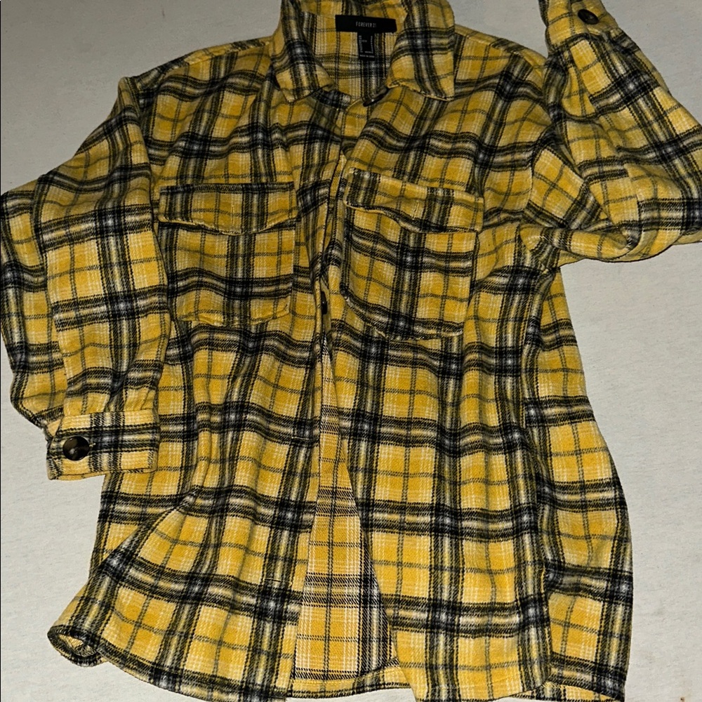 Womens Size Small Forever 21 Yellow and Black Plaid Top.